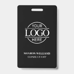 Crachá ID de Funcionário Preto e Branco com Logotipo Come