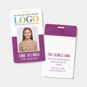 Crachá ID de Funcionário Roxo Profissional Seu Logotipo A