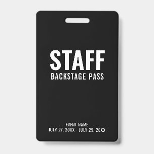 Crachá ID de Passe de Backstage do Funcionarios Branco Pr