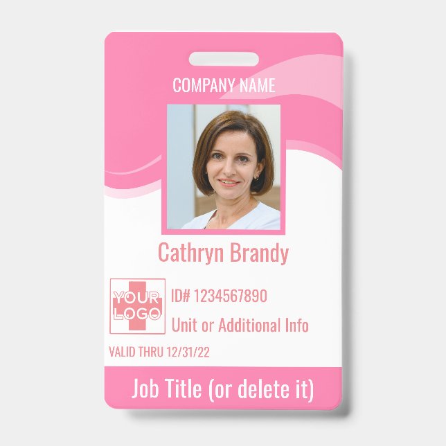 Crachá Id de Segurança de Funcionário personalizado Rosa, (Frente)
