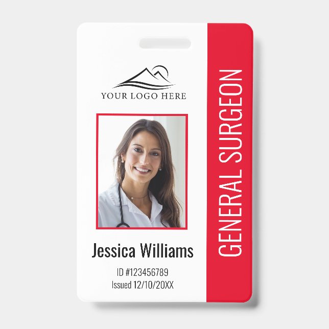 Crachá ID de Vermelho de Texto e Fotografia Personalizada (Frente)