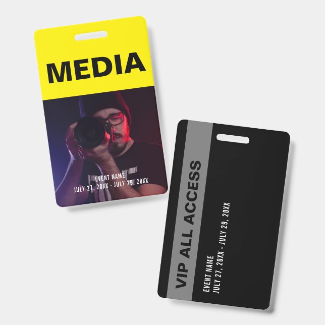 Crachá ID do Black & Yellow Media All Access Pass (Frente e verso)