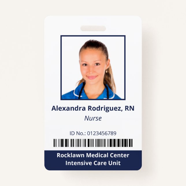 Crachá ID do Hospital Azul Branco do Código de Barras de  (Frente)