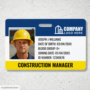 Crachá ID do local de construção Logotipo Código de barra