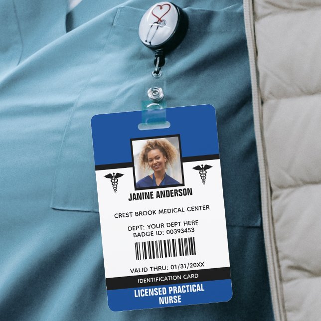 Crachá ID do Médico da Enfermeira Azul e Preto (Blue White & Black Medical Employee Doctor Nurse ID Badge)