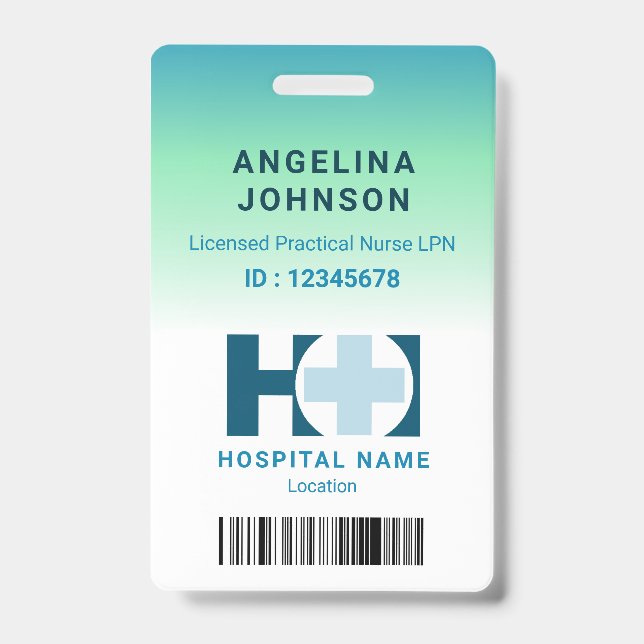 Crachá ID do nome verde azul LNP da enfermeira prática li (Frente)