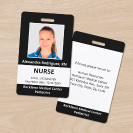 Crachá ID Médico Preto de Foto do Funcionário Personaliza