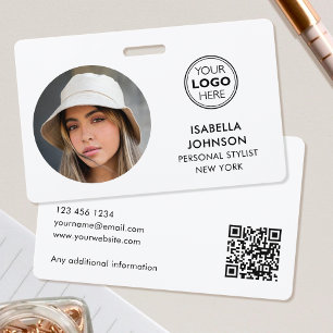 Crachá ID moderno Logotipo fotográfico QR Code White Secu