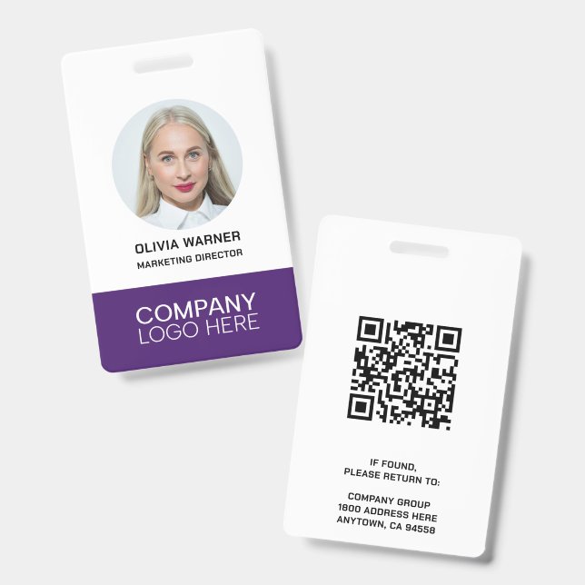 Crachá ID Personalizado Foto do Funcionário LOGO QR CODE  (Frente e verso)