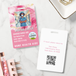 Crachá ID Personalizado Moderno RN Foto Nome Rosa