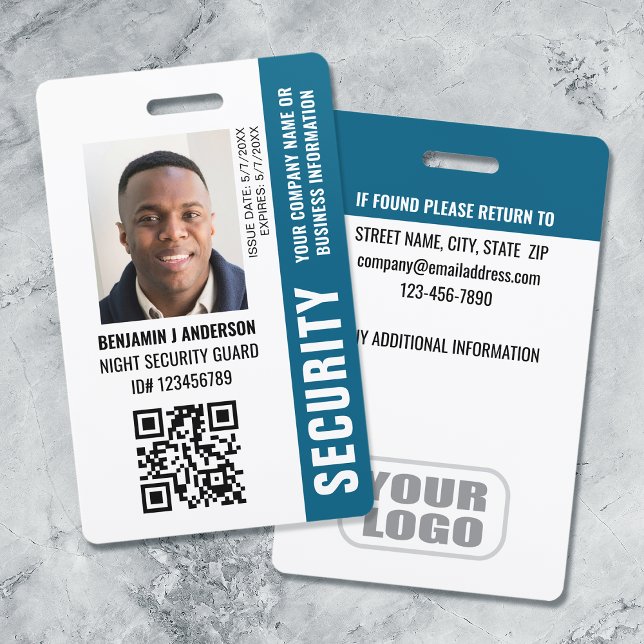 Crachá ID Personalizado Segurança Guarda QR Code Foto Nom (Criador carregado)