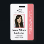 Crachá ID rosa personalizado do funcionário corporativo m<br><div class="desc">Personalize facilmente este crachá de identificação de foto de funcionário profissional cor-de-rosa com seus detalhes personalizados.</div>