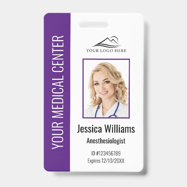 Crachá ID Roxo do Funcionário Personalizado de Saúde (Frente)