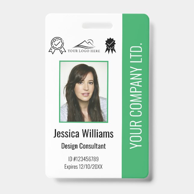 Crachá ID Verde de Certificação de Fotografias de Funcion (Frente)
