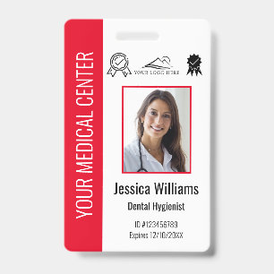 Crachá ID Vermelho Personalizado de Funcionário Médico Ce