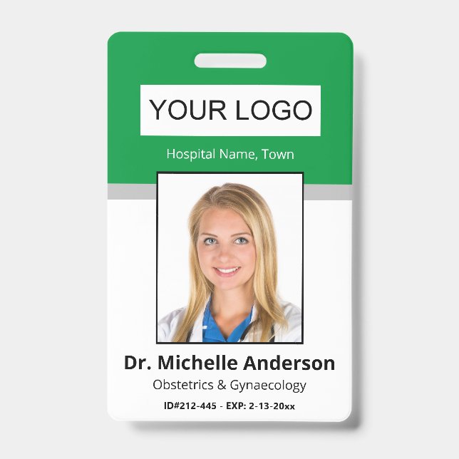 Crachá Identidade de Fotografia do Médico Verde do Funcio (Frente)