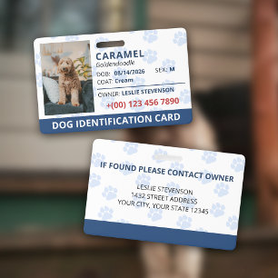 Crachá Identificação de Cão com Foto e Nome Pegadas de Pa