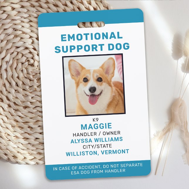 Crachá Identificação de Cão de Apoio Emocional Personaliz (Criador carregado)