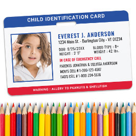 Crachá Identificação de Emergência de Criança Foto Person