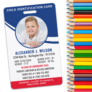 Crachá Identificação de Emergência Personalizada para Cri