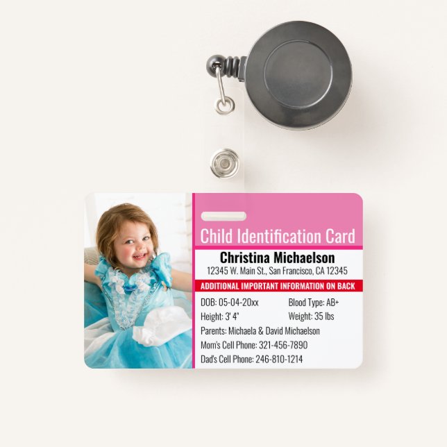 Crachá Identificação de Foto para Identificação de Crianç (Frente com retrátil)
