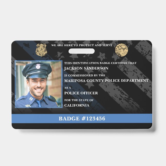 Crachá Identificação de Oficial de Polícia Personalizável (Frente)