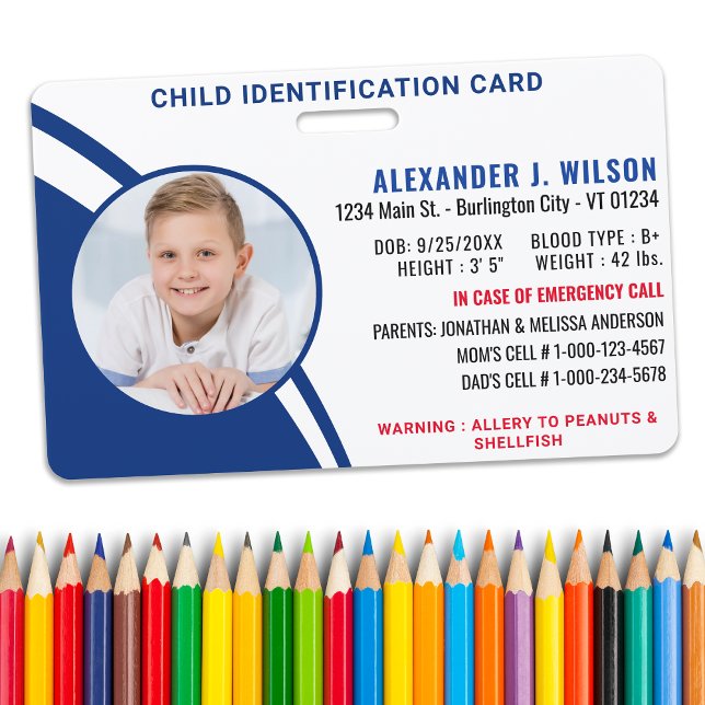 Crachá Identificação Infantil Foto Personalizada ID de Em (Criador carregado)
