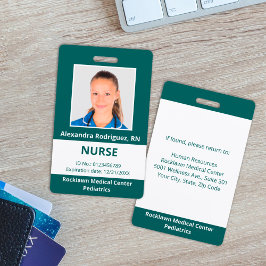 Crachá Identificação médica branca azul-verde-foto do fun