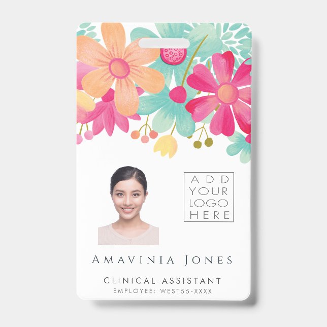 Crachá Identificação Plástica Floral para Senhoras Mulher (Frente)
