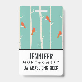 Crachá Ilustração de Aves Laranja Retroativas em Árvores 