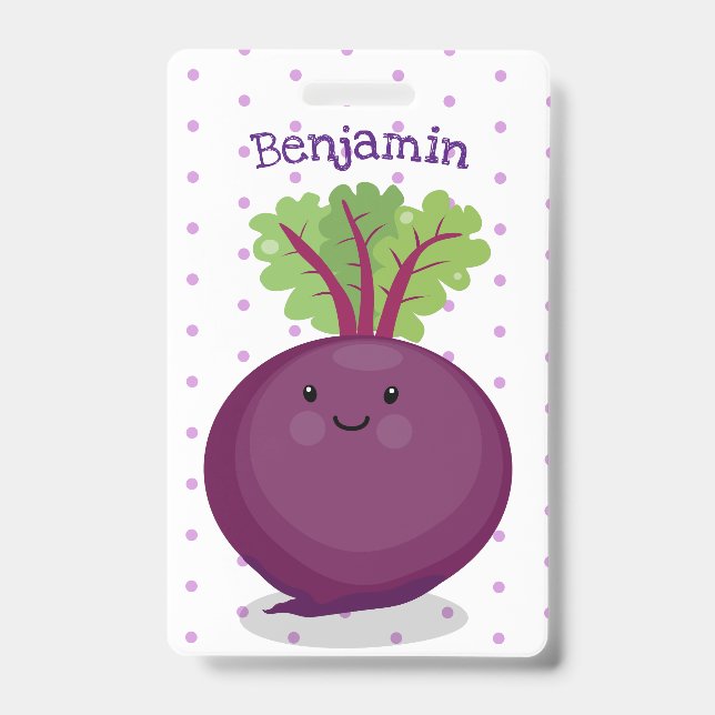 Crachá Ilustração de cozinha de raiz de beterraba fofa e  (Frente)