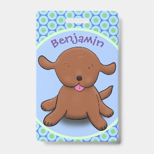 Crachá Ilustração de desenho animado azul de cachorrinho