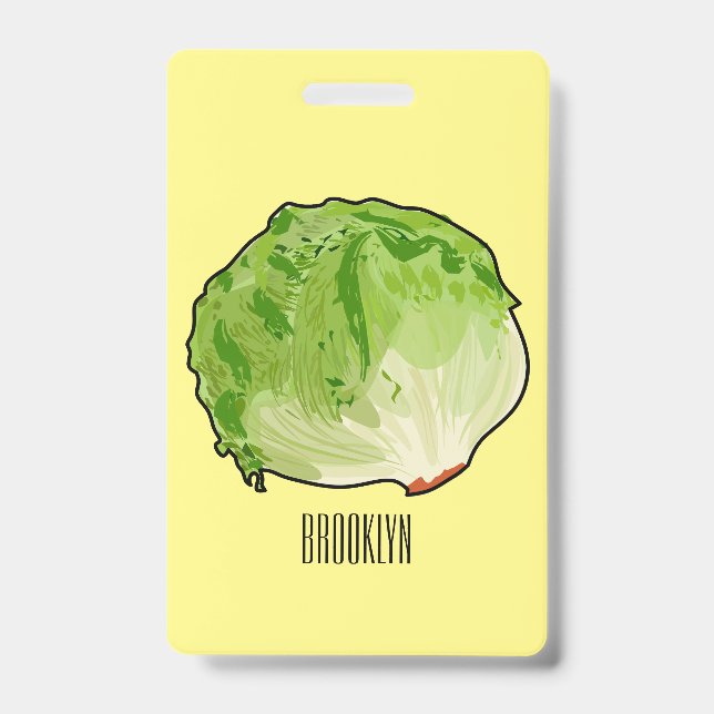 Crachá Ilustração de desenho animado de alface (Frente)