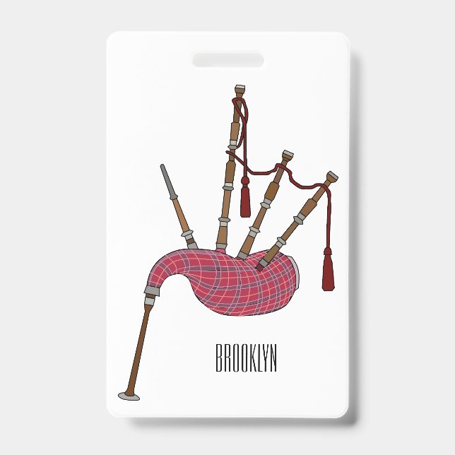 Crachá Ilustração de desenho animado de Bagpipe (Frente)