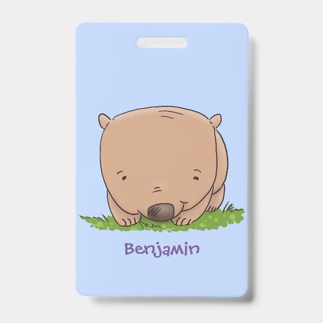 Crachá Ilustração de desenho animado de bebê wombat fofo (Frente)