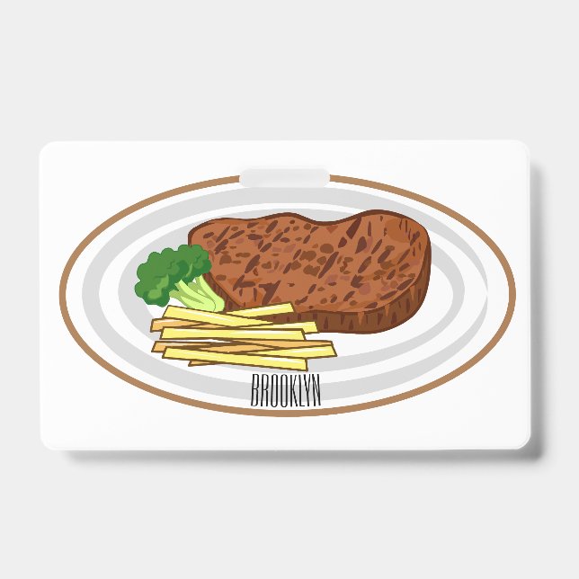 Crachá Ilustração de desenho animado de bife (Frente)