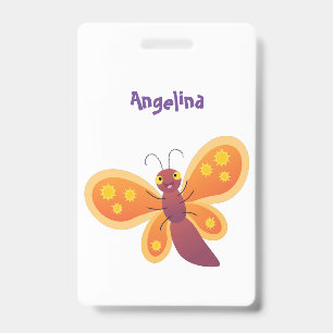 Crachá Ilustração de desenho animado de borboleta laranja