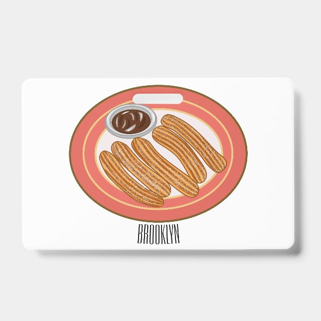 Crachá ilustração de desenho animado de churro (Frente)
