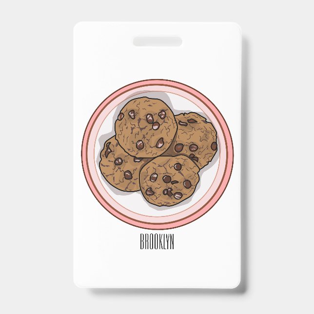 Crachá Ilustração de desenho animado de cookie com gotas  (Frente)