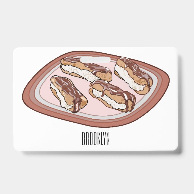 Crachá Ilustração de desenho animado de éclair de chocola (Frente)