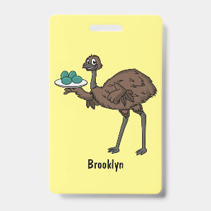 Crachá Ilustração de desenho animado de emu com ovos