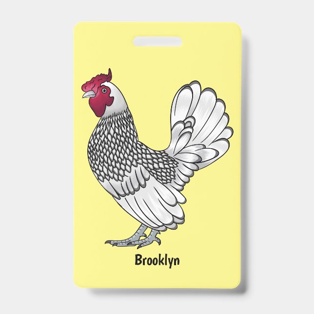 Crachá Ilustração de desenho animado de frango Sebright (Frente)