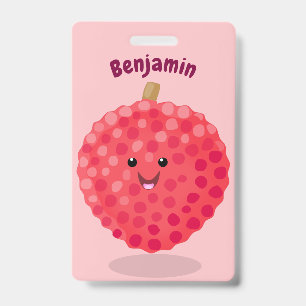 Crachá Ilustração de desenho animado de lichia rosa fofa
