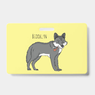 Crachá Ilustração de desenho animado de lobo cinzento com