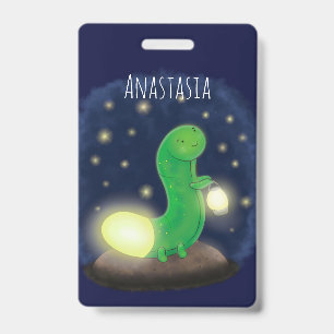 Crachá Ilustração de desenho animado de minhoca verde fof