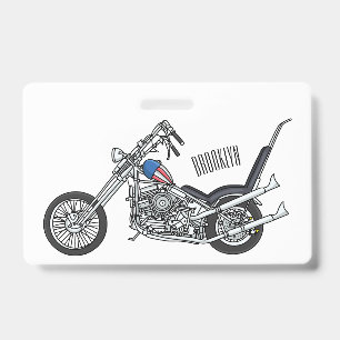 Crachá Ilustração de desenho animado de motocicleta Chopp