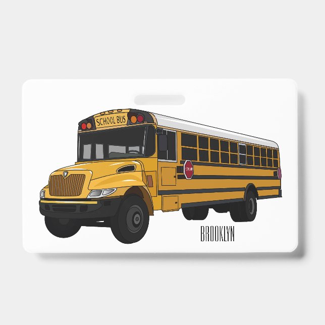 Crachá Ilustração de desenho animado de ônibus escolar (Frente)
