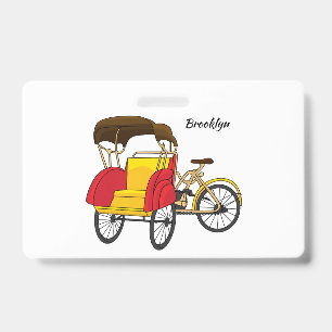 Crachá Ilustração de desenho animado de pedicab rickshaw