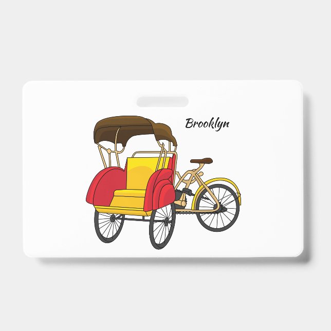 Crachá Ilustração de desenho animado de pedicab rickshaw (Frente)