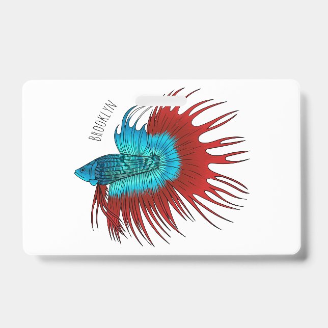 Crachá ilustração de desenho animado de peixe betta cauda (Frente)